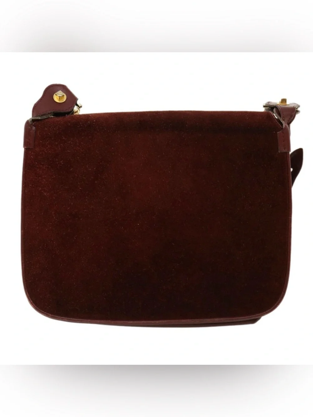 CARTIER Shoulder Bag Suede Leather Wine Red Auth 35725